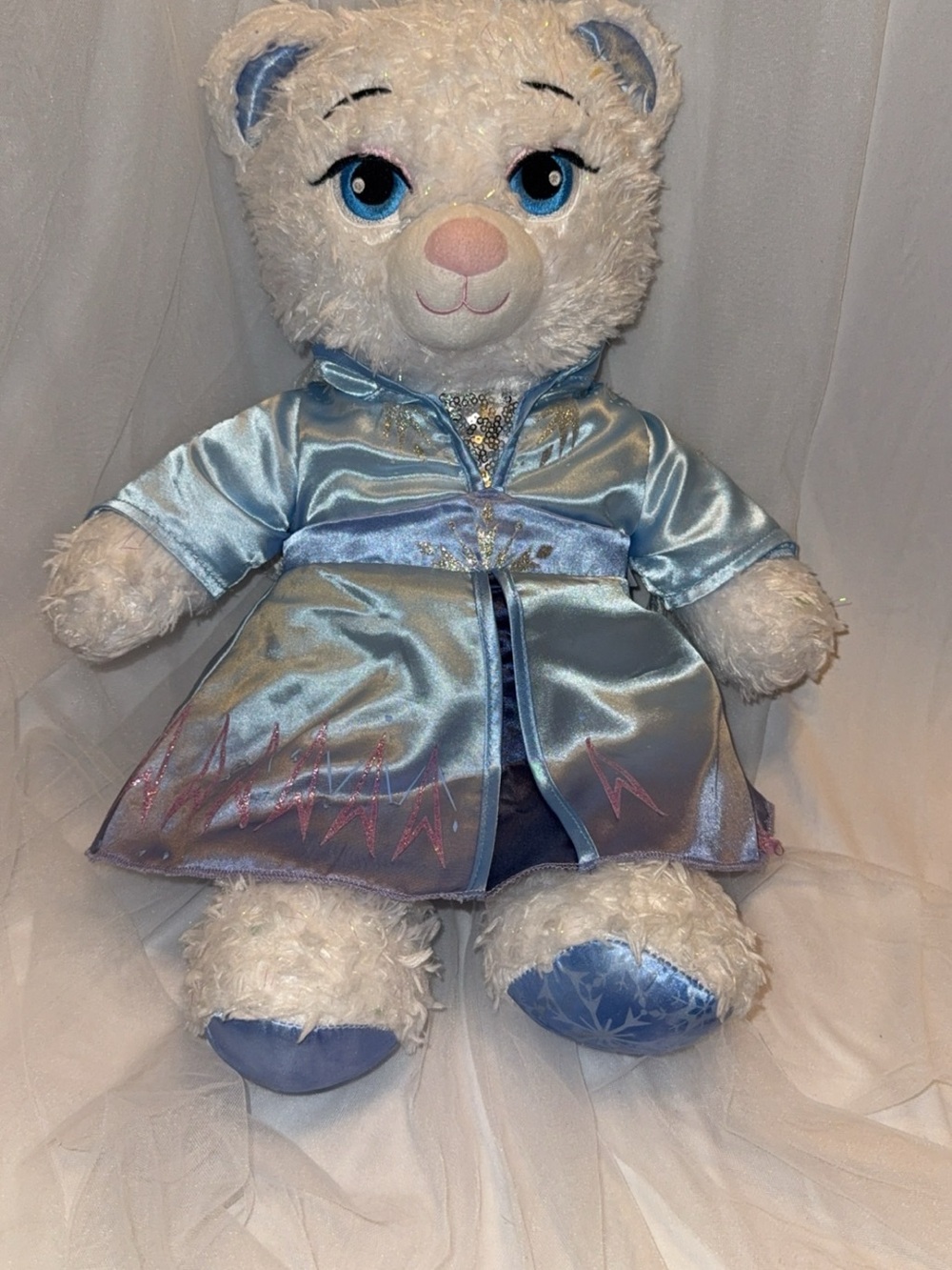 Build-A-Bear White Plush Bear in Frozen Elsa Light Blue Dress. Well loved 💗